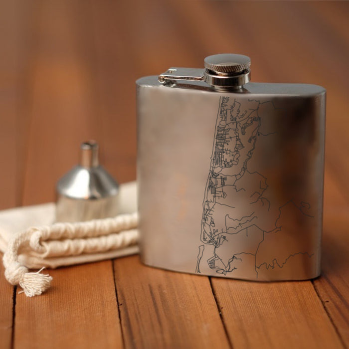 Lincoln City Oregon Custom Engraved City Map Inscription Coordinates on 6oz Stainless Steel Flask