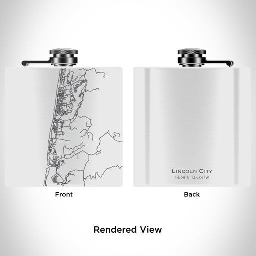 Rendered View of Lincoln City Oregon Map Engraving on 6oz Stainless Steel Flask in White