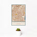 12x18 Lincoln Park Michigan Map Print Portrait Orientation in Woodblock Style With Small Cactus Plant in White Planter