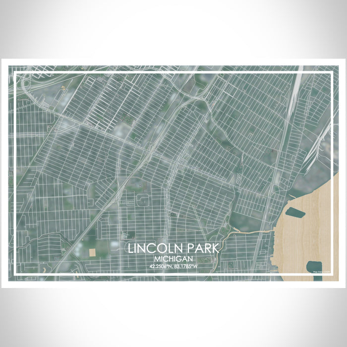 Lincoln Park Michigan Map Print Landscape Orientation in Afternoon Style With Shaded Background
