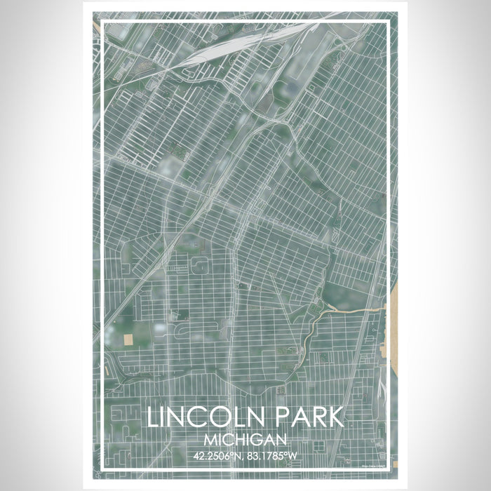 Lincoln Park Michigan Map Print Portrait Orientation in Afternoon Style With Shaded Background