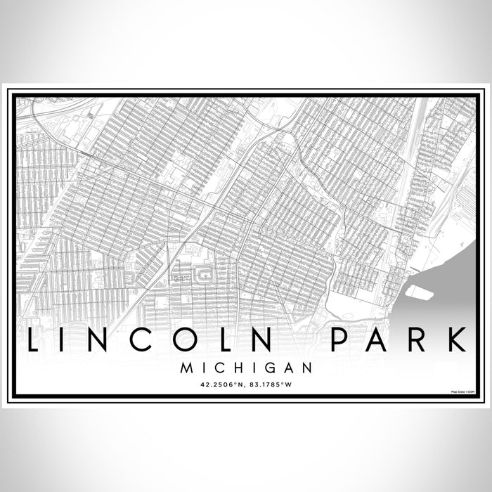 Lincoln Park Michigan Map Print Landscape Orientation in Classic Style With Shaded Background