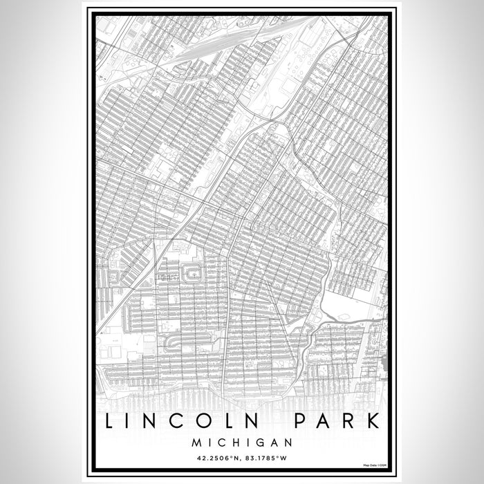 Lincoln Park Michigan Map Print Portrait Orientation in Classic Style With Shaded Background