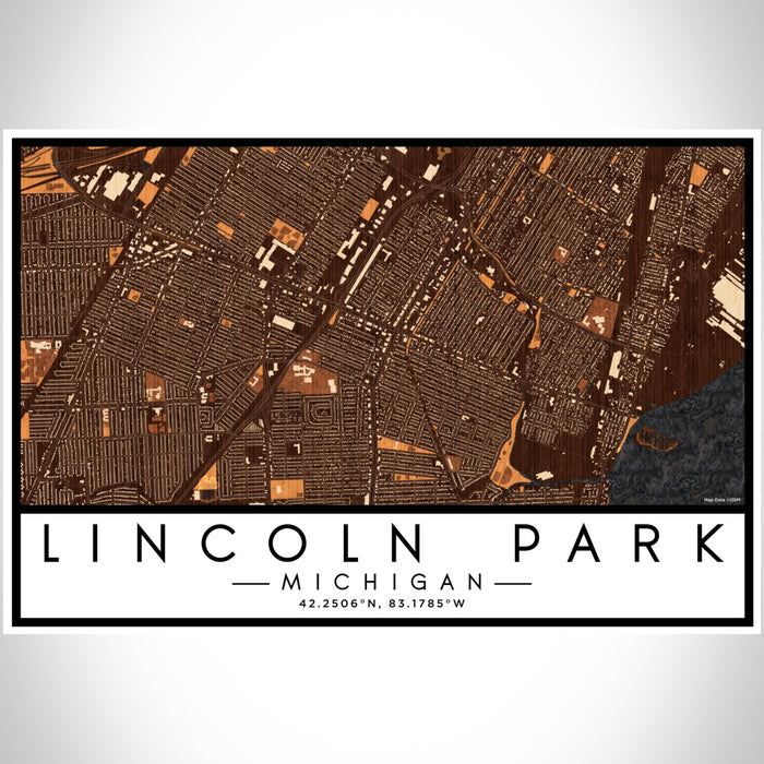 Lincoln Park Michigan Map Print Landscape Orientation in Ember Style With Shaded Background