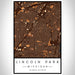 Lincoln Park Michigan Map Print Portrait Orientation in Ember Style With Shaded Background