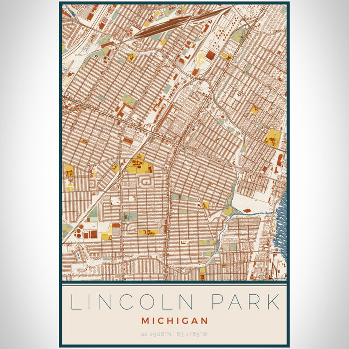 Lincoln Park Michigan Map Print Portrait Orientation in Woodblock Style With Shaded Background