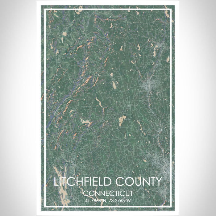 Litchfield County Connecticut Map Print Portrait Orientation in Afternoon Style With Shaded Background
