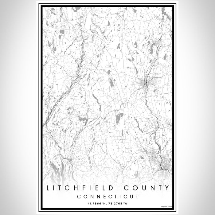 Litchfield County Connecticut Map Print Portrait Orientation in Classic Style With Shaded Background