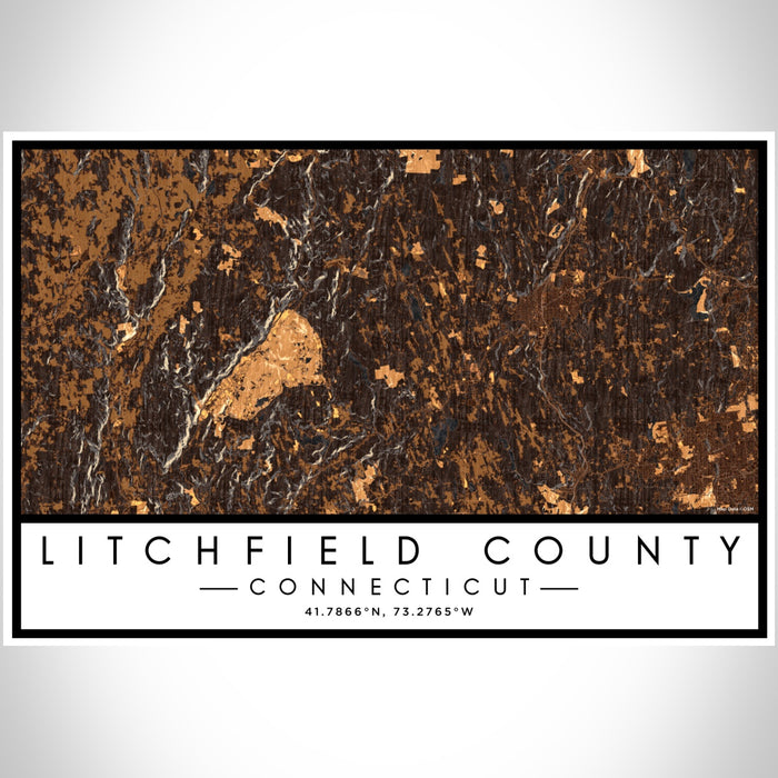 Litchfield County Connecticut Map Print Landscape Orientation in Ember Style With Shaded Background