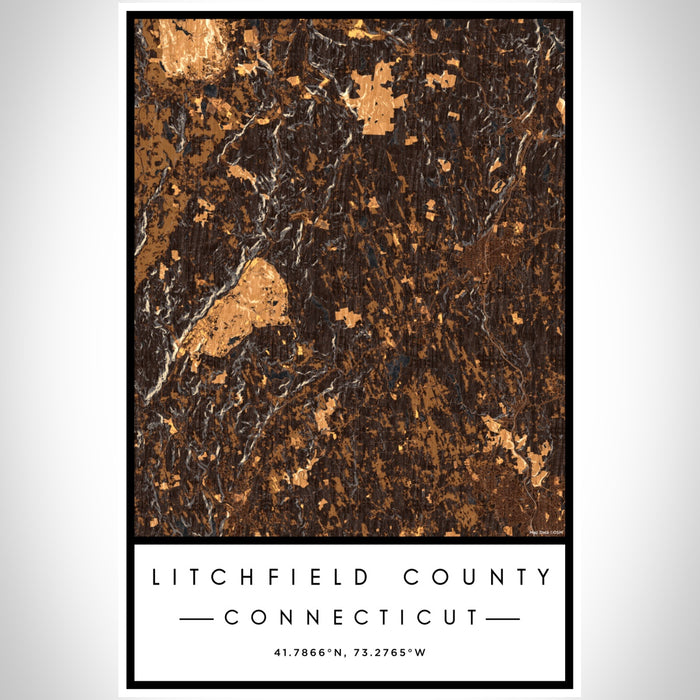Litchfield County Connecticut Map Print Portrait Orientation in Ember Style With Shaded Background