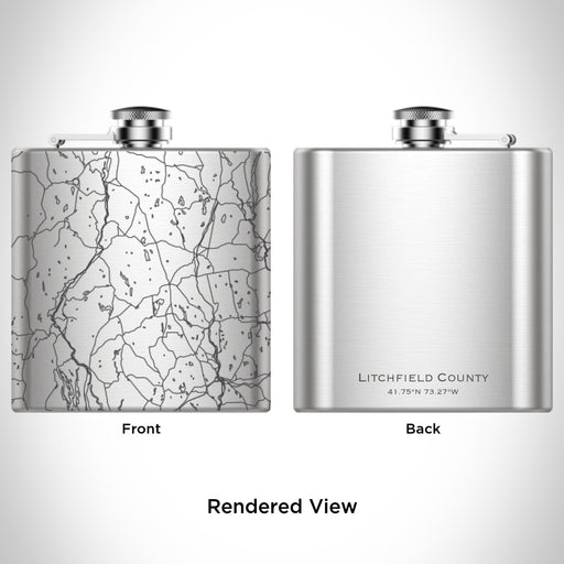 Rendered View of Litchfield County Connecticut Map Engraving on 6oz Stainless Steel Flask