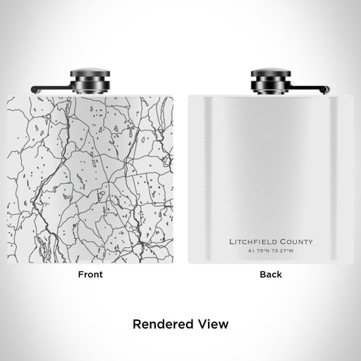 Rendered View of Litchfield County Connecticut Map Engraving on 6oz Stainless Steel Flask in White