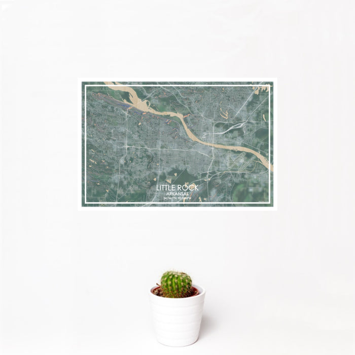 12x18 Little Rock Arkansas Map Print Landscape Orientation in Afternoon Style With Small Cactus Plant in White Planter