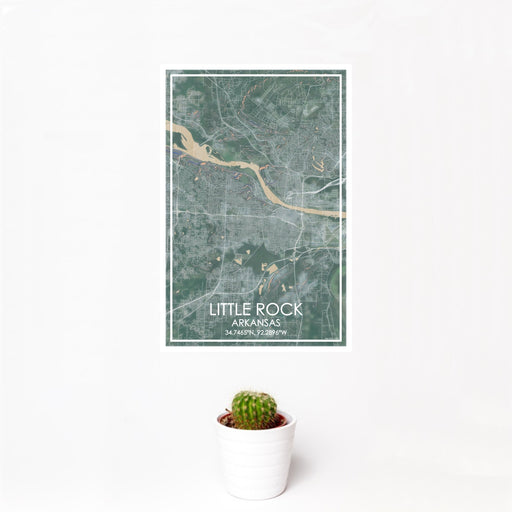 12x18 Little Rock Arkansas Map Print Portrait Orientation in Afternoon Style With Small Cactus Plant in White Planter