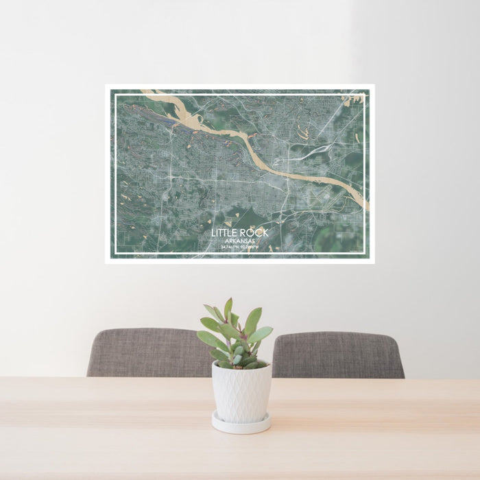 24x36 Little Rock Arkansas Map Print Lanscape Orientation in Afternoon Style Behind 2 Chairs Table and Potted Plant