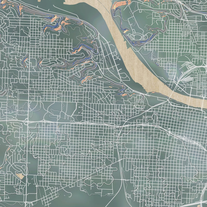 Little Rock Arkansas Map Print in Afternoon Style Zoomed In Close Up Showing Details