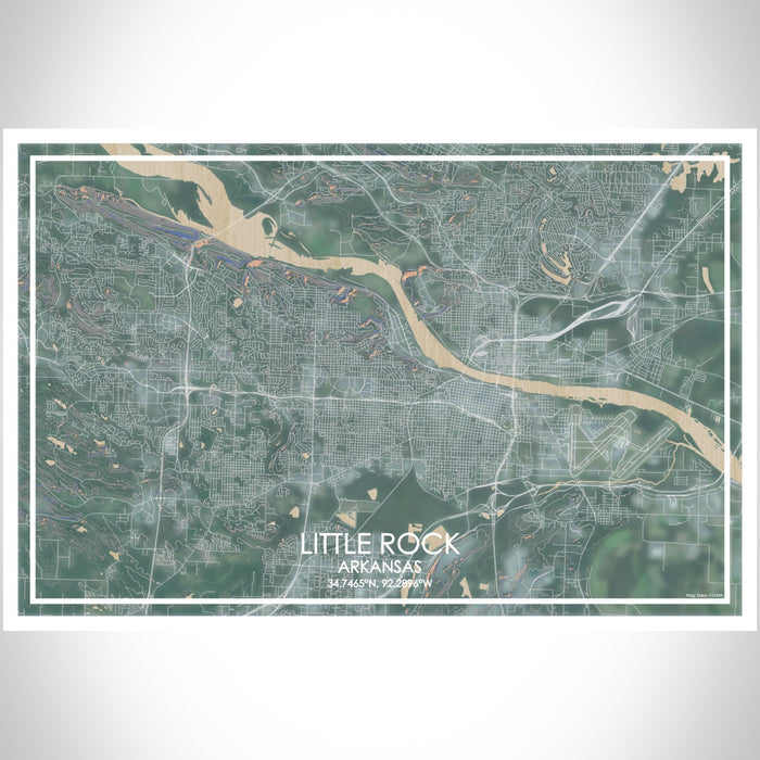 Little Rock Arkansas Map Print Landscape Orientation in Afternoon Style With Shaded Background