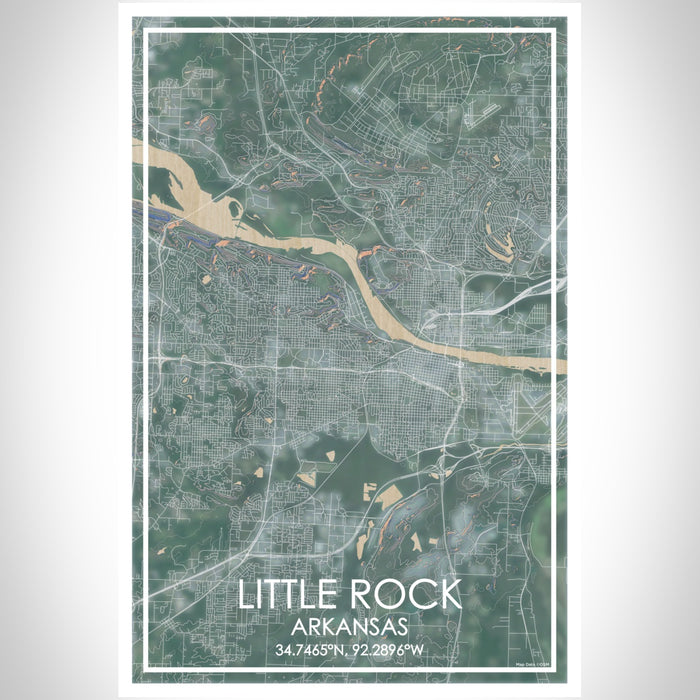 Little Rock Arkansas Map Print Portrait Orientation in Afternoon Style With Shaded Background