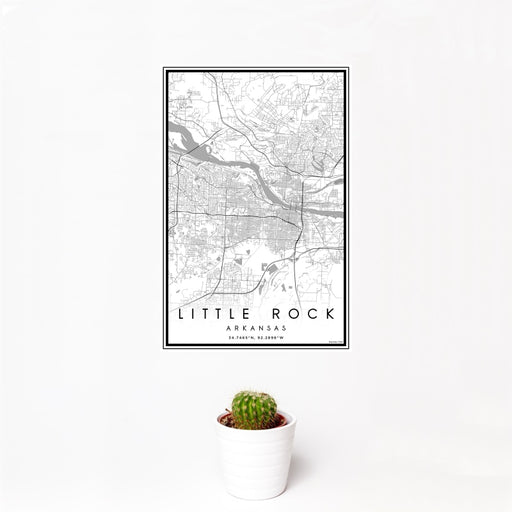12x18 Little Rock Arkansas Map Print Portrait Orientation in Classic Style With Small Cactus Plant in White Planter