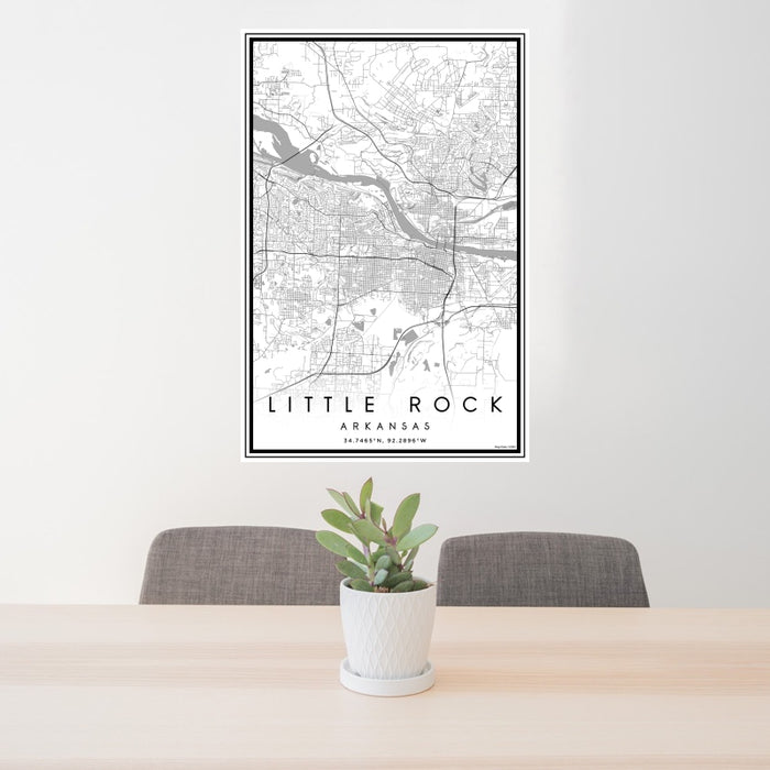24x36 Little Rock Arkansas Map Print Portrait Orientation in Classic Style Behind 2 Chairs Table and Potted Plant