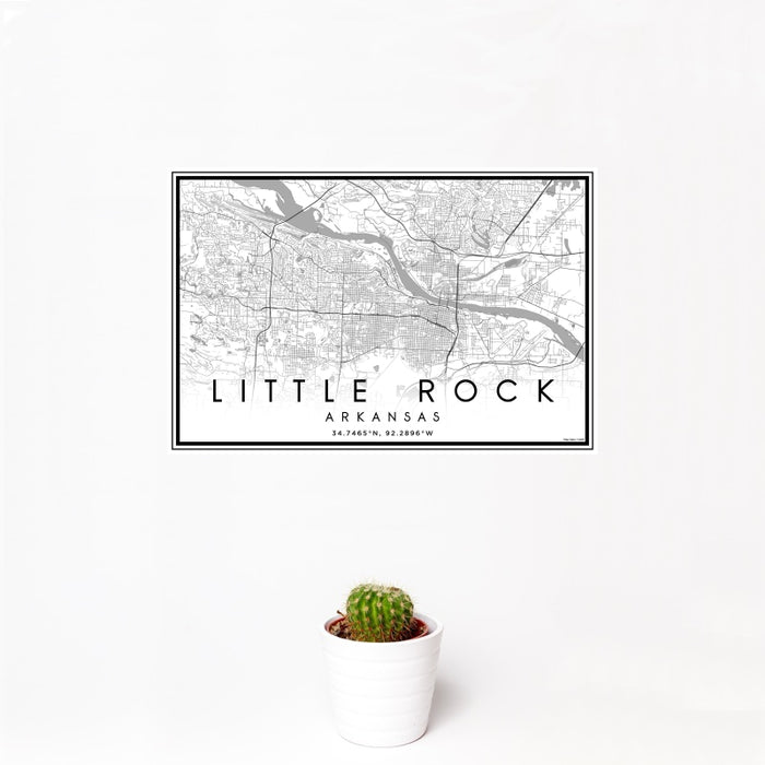 12x18 Little Rock Arkansas Map Print Landscape Orientation in Classic Style With Small Cactus Plant in White Planter