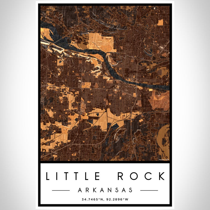Little Rock Arkansas Map Print Portrait Orientation in Ember Style With Shaded Background