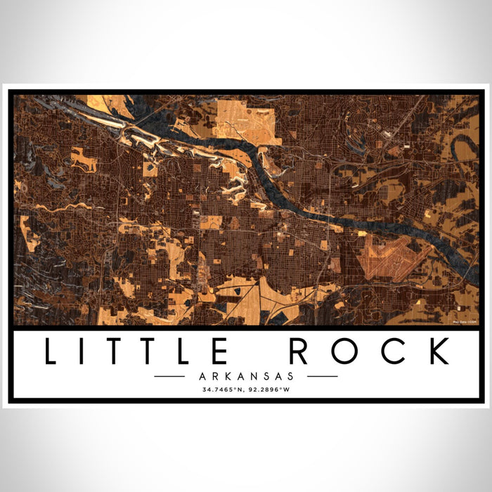 Little Rock Arkansas Map Print Landscape Orientation in Ember Style With Shaded Background