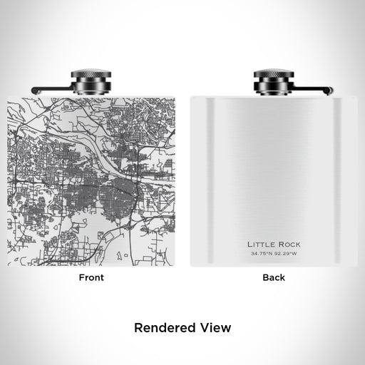 Rendered View of Little Rock Arkansas Map Engraving on 6oz Stainless Steel Flask in White