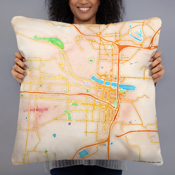Person holding 22x22 Custom Little Rock Arkansas Map Throw Pillow in Watercolor