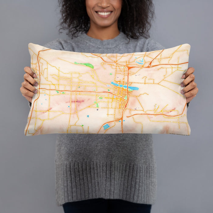 Person holding 20x12 Custom Little Rock Arkansas Map Throw Pillow in Watercolor