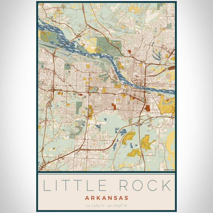 Little Rock Arkansas Map Print Portrait Orientation in Woodblock Style With Shaded Background