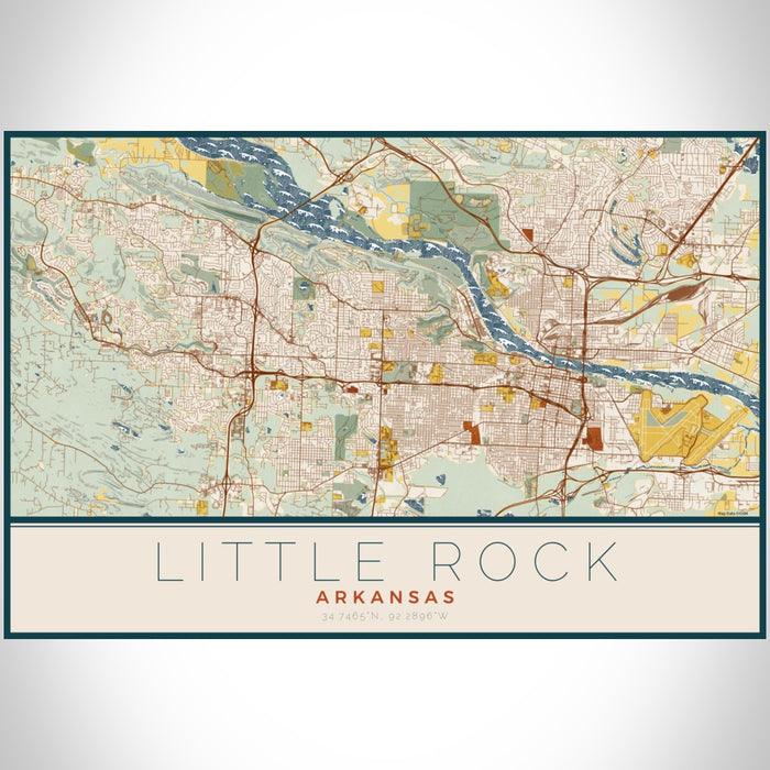 Little Rock Arkansas Map Print Landscape Orientation in Woodblock Style With Shaded Background