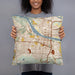 Person holding 18x18 Custom Little Rock Arkansas Map Throw Pillow in Woodblock