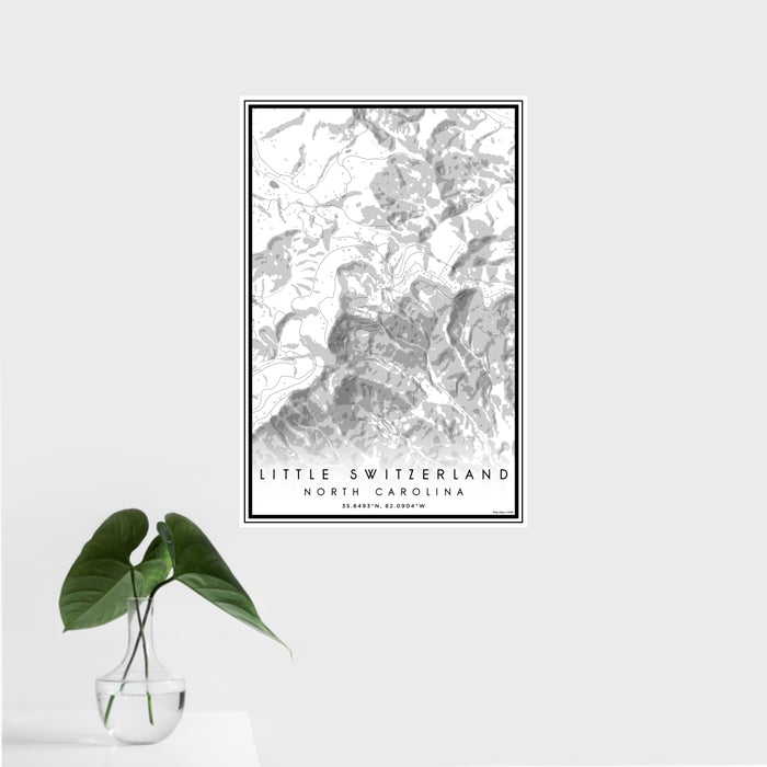 16x24 Little Switzerland North Carolina Map Print Portrait Orientation in Classic Style With Tropical Plant Leaves in Water