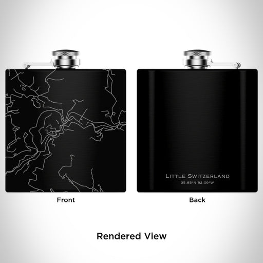 Rendered View of Little Switzerland North Carolina Map Engraving on 6oz Stainless Steel Flask in Black