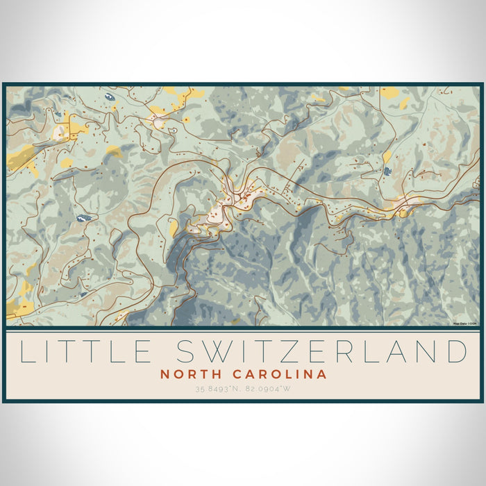 Little Switzerland North Carolina Map Print Landscape Orientation in Woodblock Style With Shaded Background