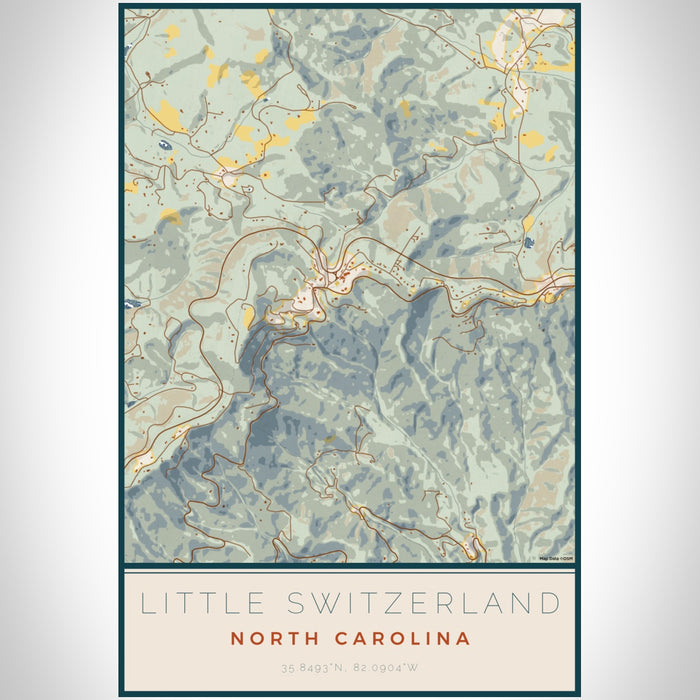 Little Switzerland North Carolina Map Print Portrait Orientation in Woodblock Style With Shaded Background