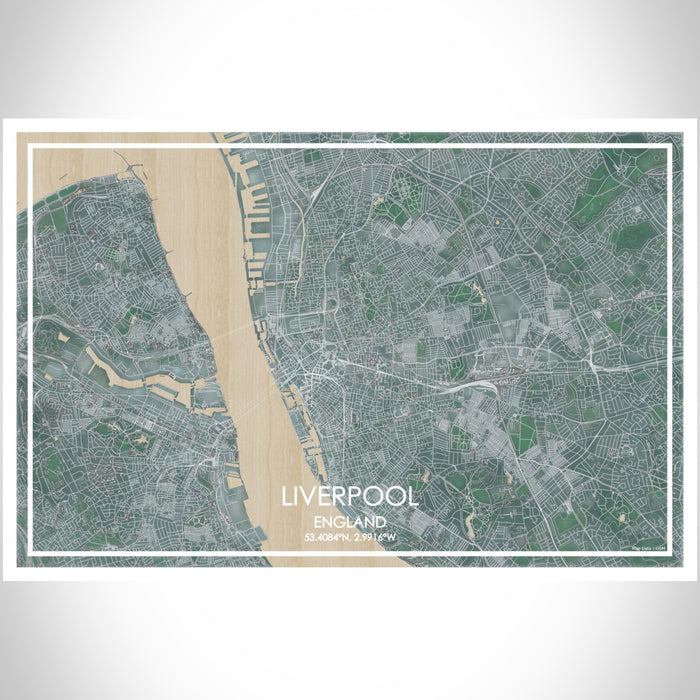 Liverpool England Map Print Landscape Orientation in Afternoon Style With Shaded Background