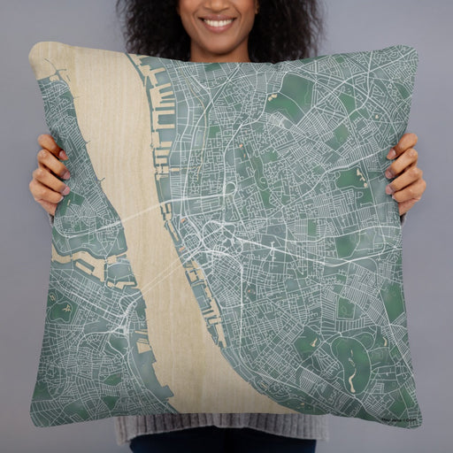 Person holding 22x22 Custom Liverpool England Map Throw Pillow in Afternoon