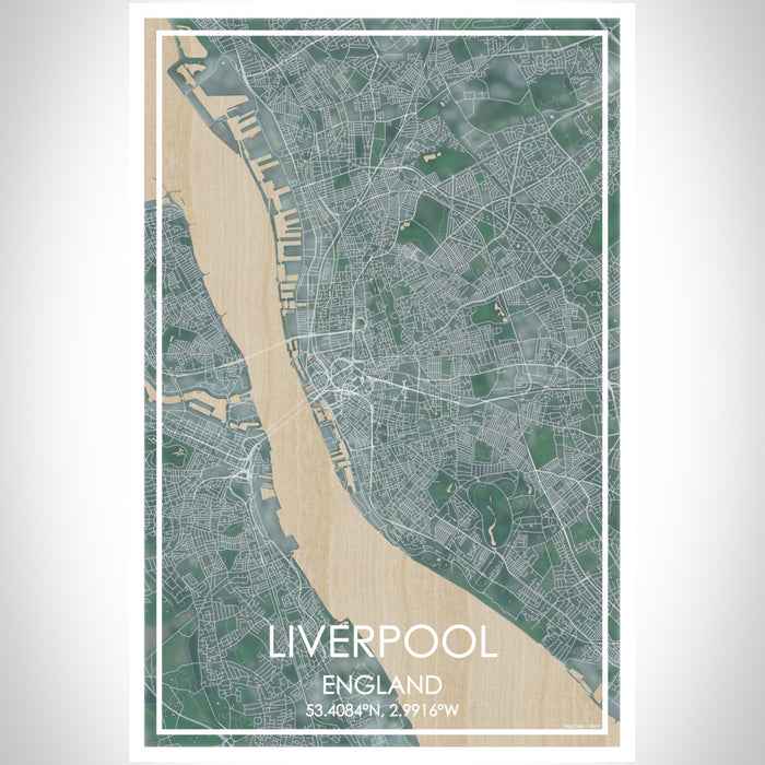 Liverpool England Map Print Portrait Orientation in Afternoon Style With Shaded Background