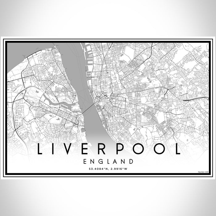 Liverpool England Map Print Landscape Orientation in Classic Style With Shaded Background