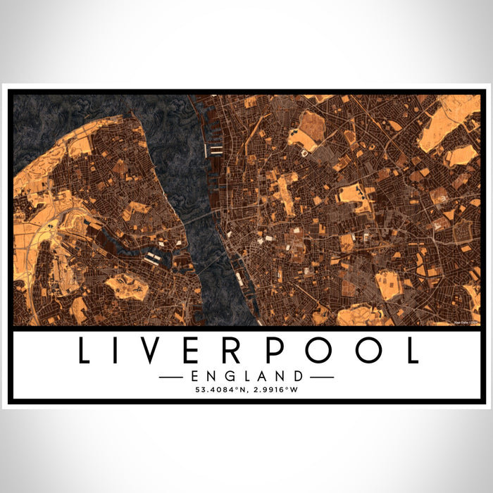 Liverpool England Map Print Landscape Orientation in Ember Style With Shaded Background