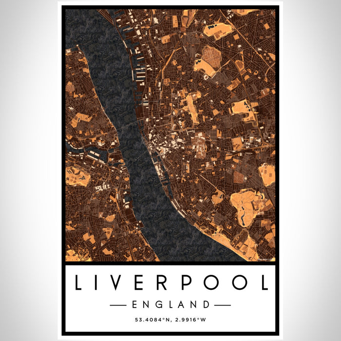 Liverpool England Map Print Portrait Orientation in Ember Style With Shaded Background