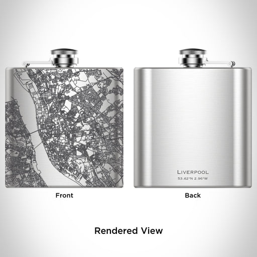 Rendered View of Liverpool England Map Engraving on 6oz Stainless Steel Flask