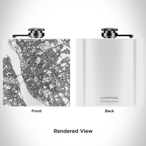 Rendered View of Liverpool England Map Engraving on 6oz Stainless Steel Flask in White