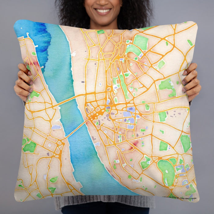 Person holding 22x22 Custom Liverpool England Map Throw Pillow in Watercolor