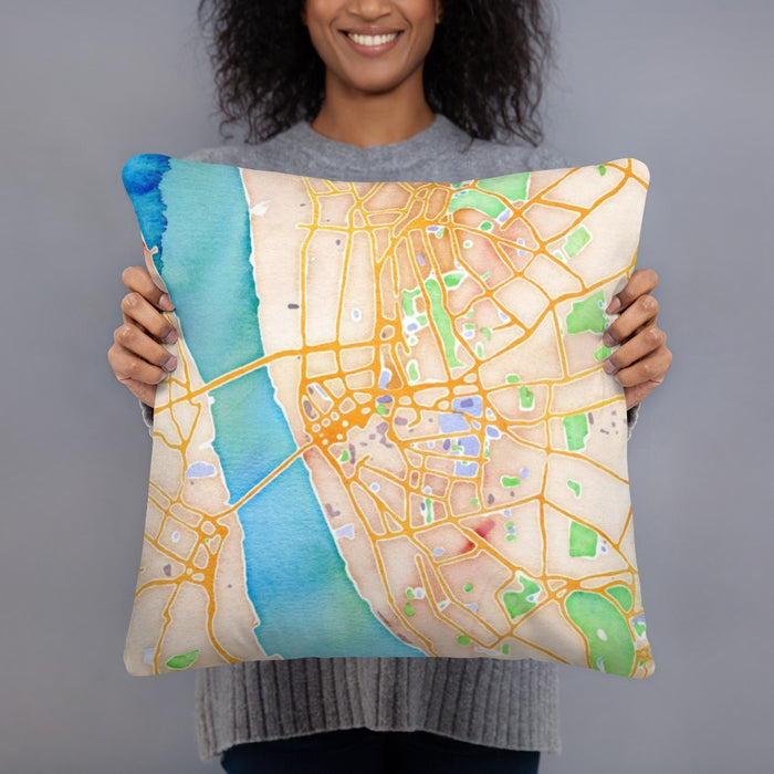 Person holding 18x18 Custom Liverpool England Map Throw Pillow in Watercolor