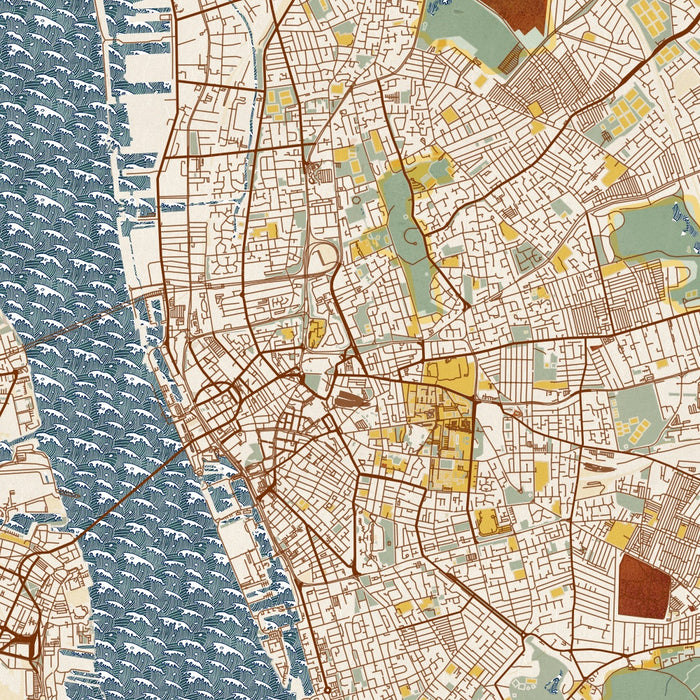 Liverpool England Map Print in Woodblock Style Zoomed In Close Up Showing Details