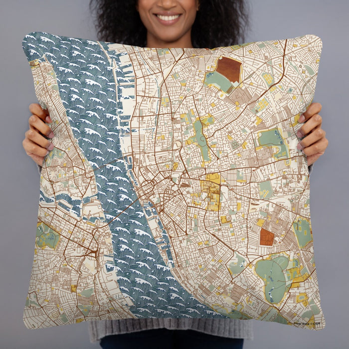 Person holding 22x22 Custom Liverpool England Map Throw Pillow in Woodblock