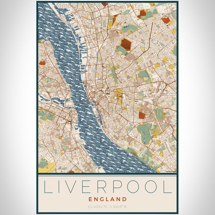 Liverpool England Map Print Portrait Orientation in Woodblock Style With Shaded Background